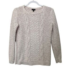 Talbots Cable Knit Pullover Crewneck Sweater Women S Pink‎ Cream Whimsical Fairy